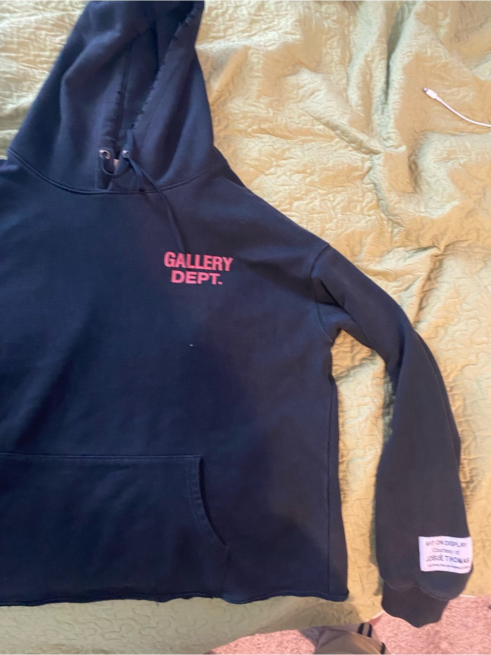 Gallery Dept Black Hoodie Sweater with Pink Chest Logo